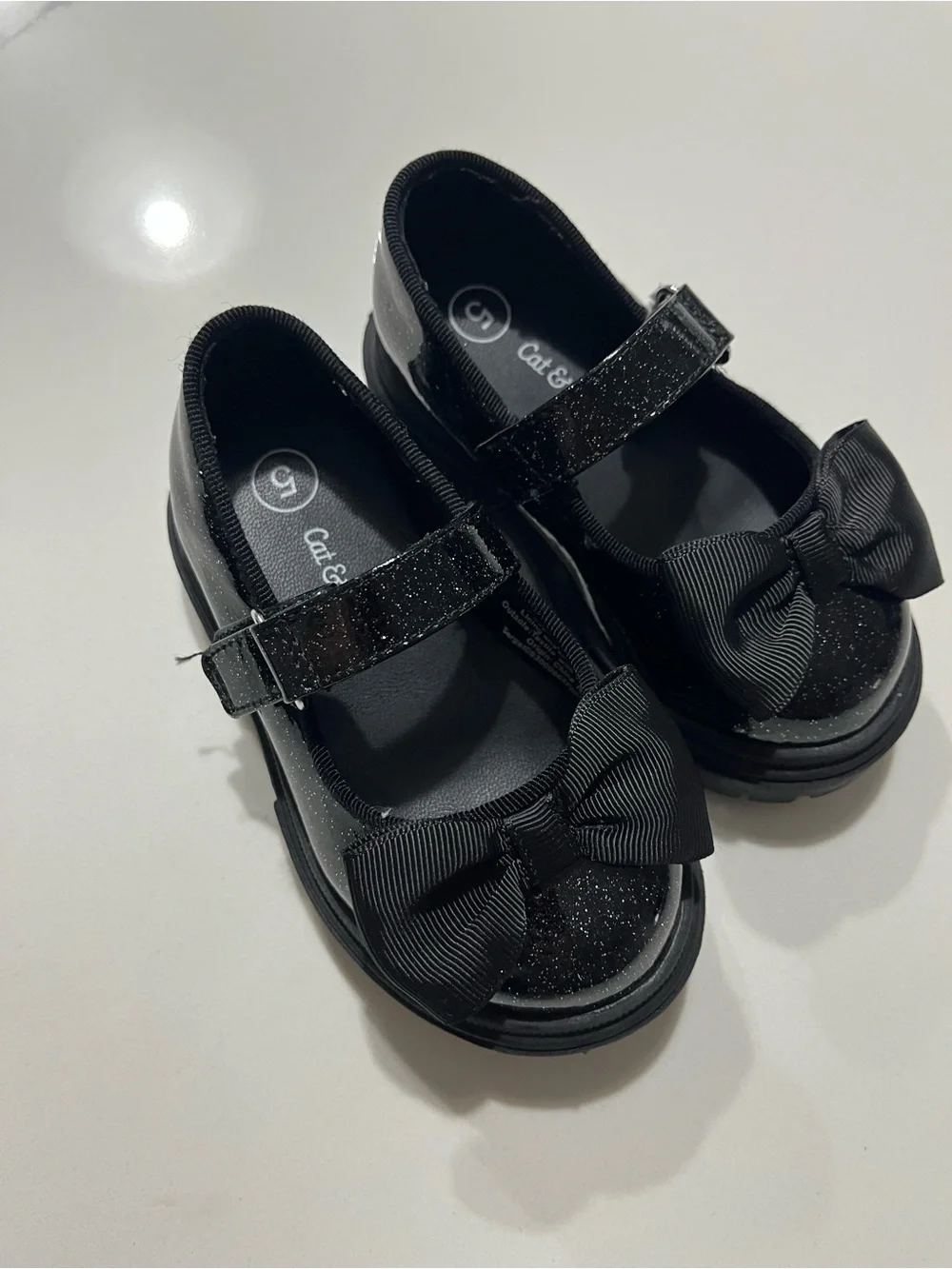 Cat & Jack Black Glitter Mary Jane Shoes with Bow Accent